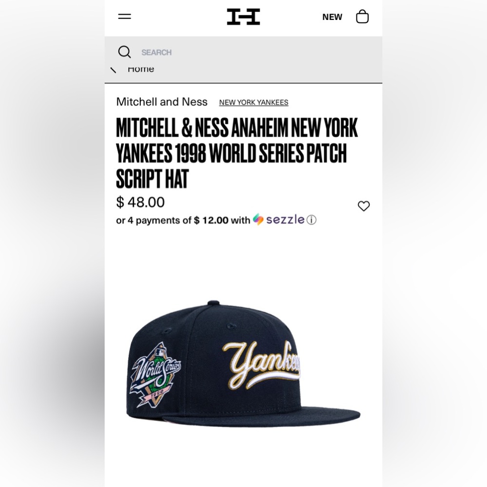 MITCHELL & NESS ANAHEIM NEW YORK YANKEES 1998 WORLD SERIES PATCH SCRIPT HAT CLUB